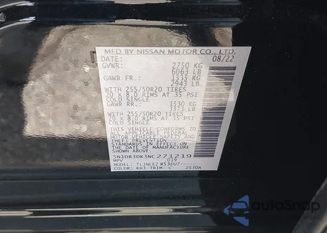 2022 Nissan Pathfinder Platinum 4Wd из США, поврежденный, VIN 5N1DR3DK3NC271219